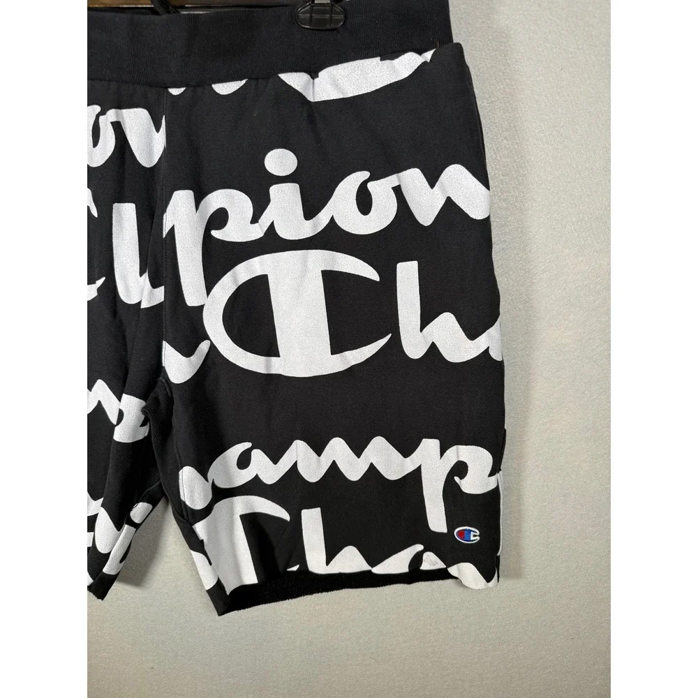 Champion LIFE Reverse Weave Shorts Mens 3XL Black All Over Script Logo Print